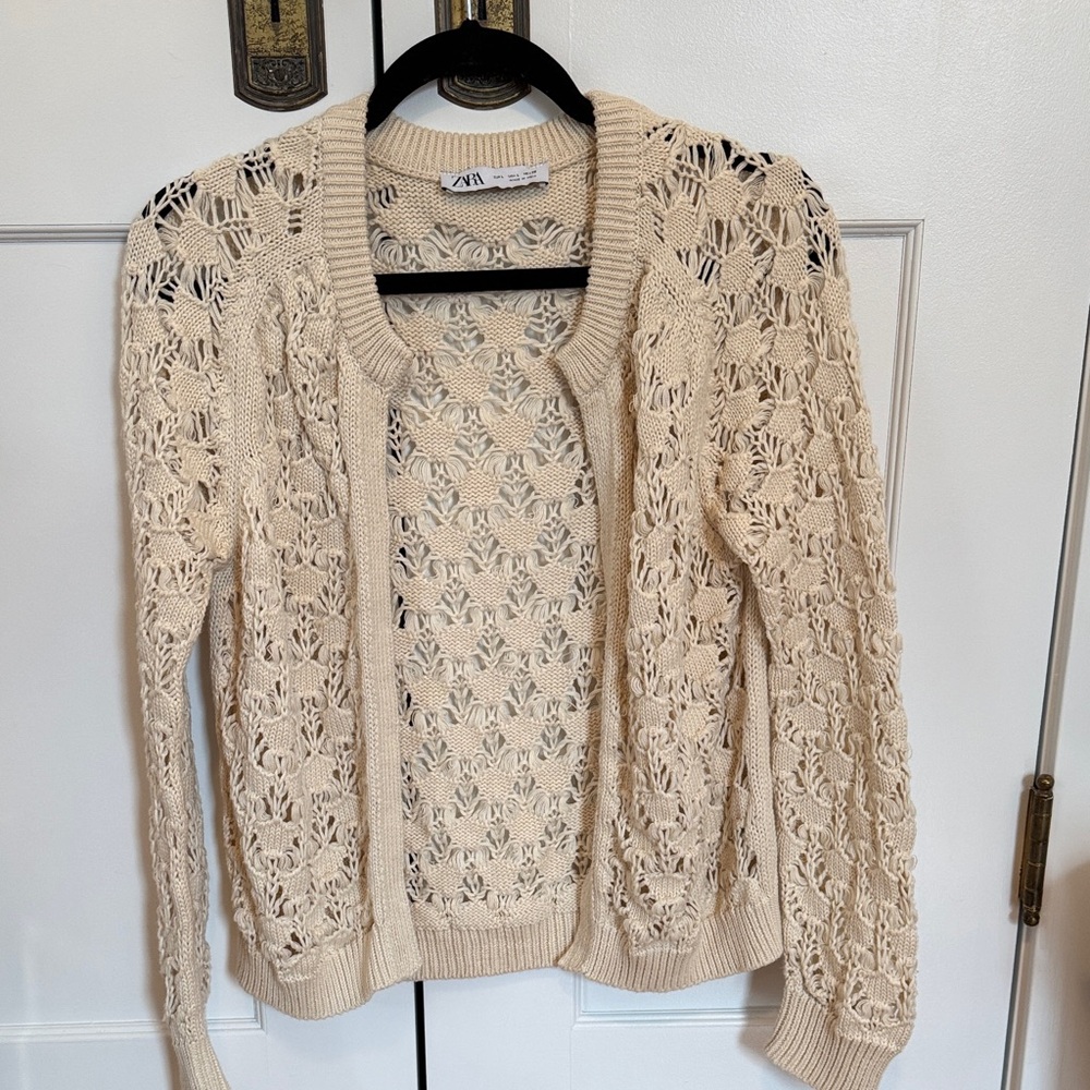 Zara Cream Open-Knit Cardigan NWOT Sz L